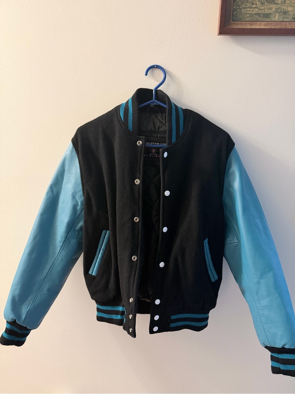 Black & Light Blue Men's Varsity Jacket - Classic Letterman Style